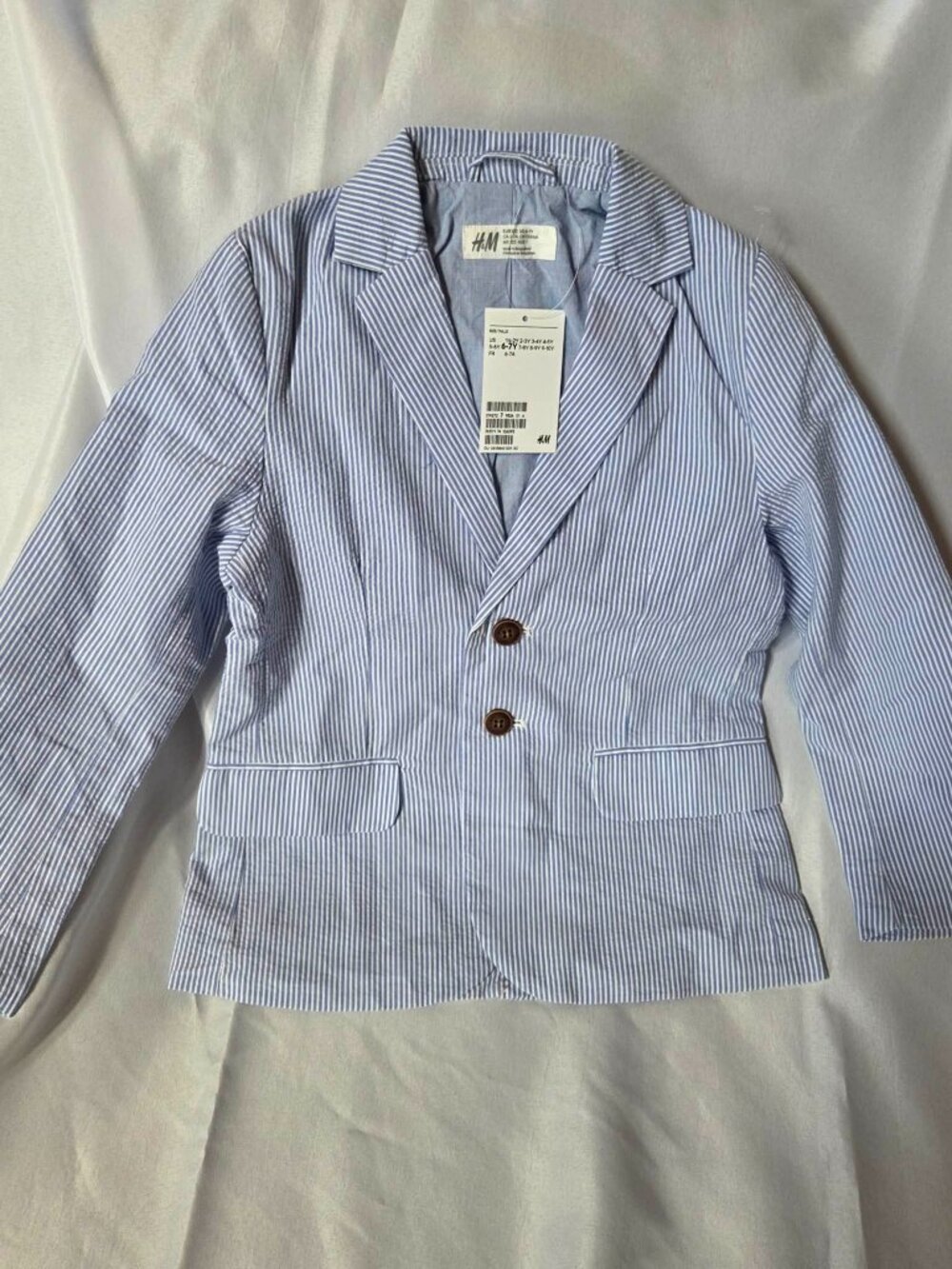 H&M Boys Blue & White Seersucker Blazer Size 6-7Y NWT